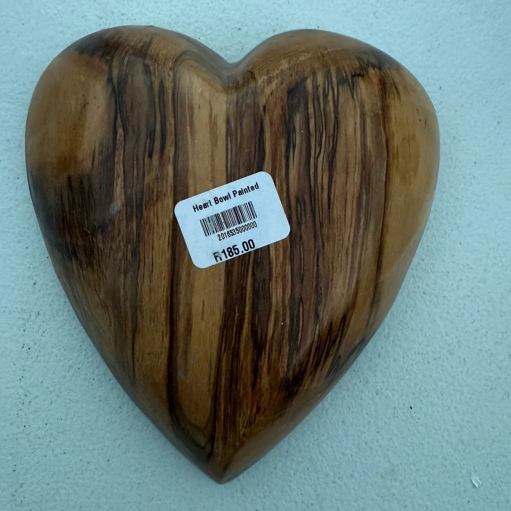 Folk Art Heart Shaped Wooden‎ Heart Trinket Dish Zebra Painted Animal Print